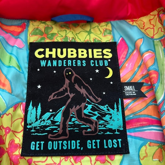 Chubbies Wanderers Club Puffer Jacket Coat Mens Size Small Red & Blue - Picture 5 of 6